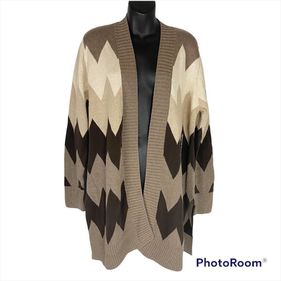 EIGHT EIGHT EIGHT Long Sleeve Cotton Open Front Chevron Cardigan NWT Large - Picture 1 of 10